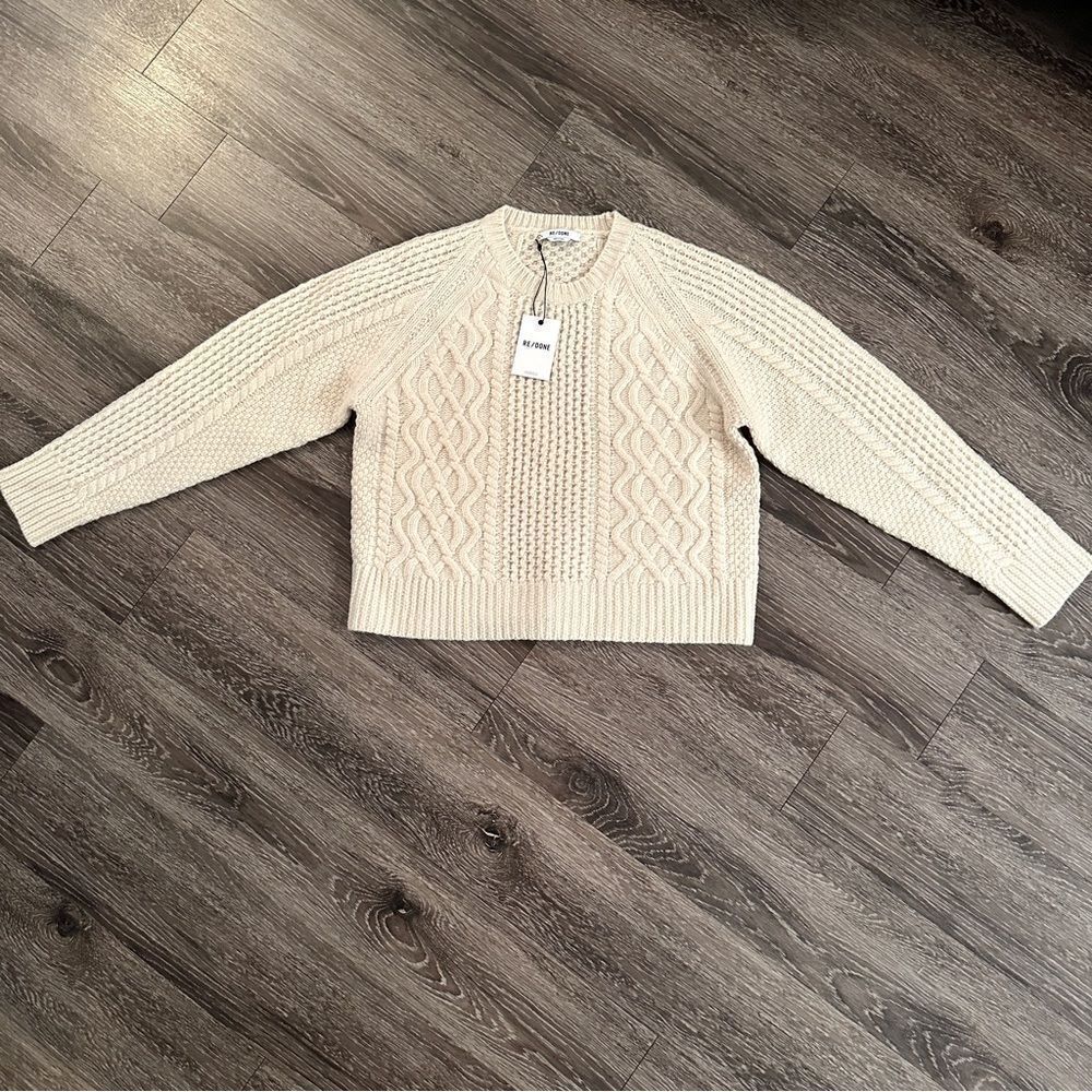 Re/done 50s crewneck wool cable sweater new